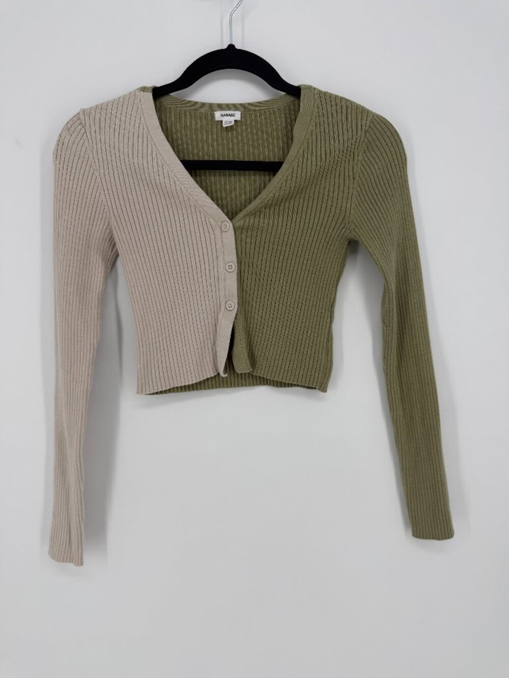 Garage Colorblock Ribbed Crop Top Sage Green Cream XS Y2K